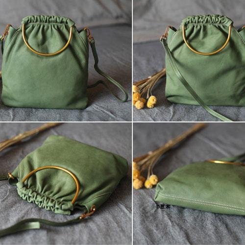 Green Leather Womens Bucket Handbag Large Bucket Side Bag Tote Purse Madewell Bucket Bag