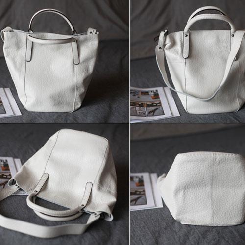 Fashion White Leather Bucket Tote Bag Womens
