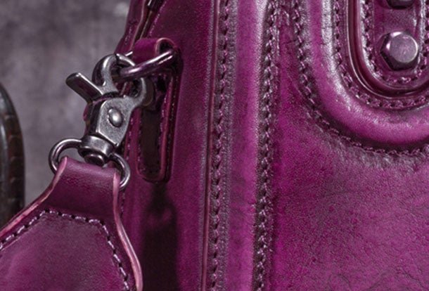 Vintage Purple Leather Square Shoulder Bag Ladies Zip