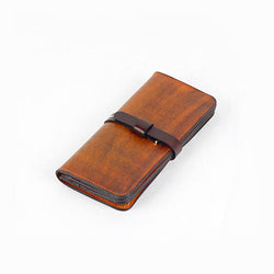 Genuine Leather Long Folded Wallet Phone Purse