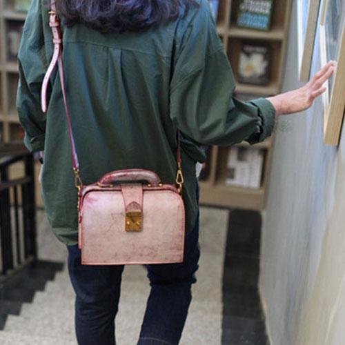 Fashion Women's Leather Pink Structured Satchel Small Doctor Handbag Shoulder Bag Purse