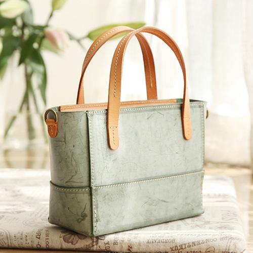 Vintage Womens Green Leather Handbag Tote Purse Tote Handmade Shopper Side Tote Bag for Men
