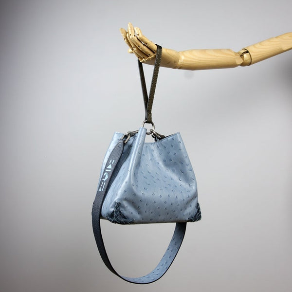 Classic Blue Leather Bucket Shoulder Bag Womens
