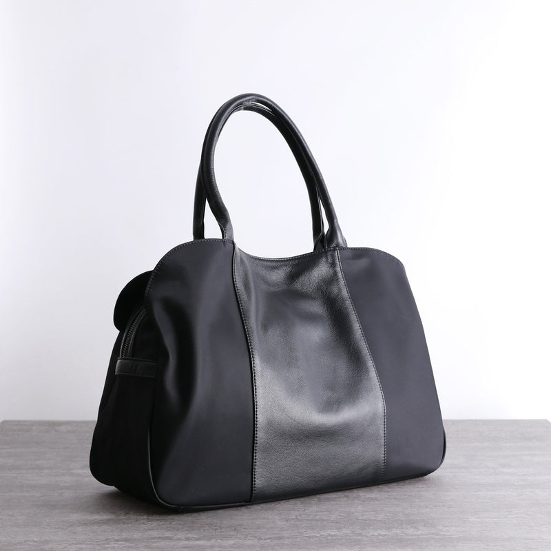 Black Womens Nylon Leather Shopper Bag Totes Womens Nylon Large Shoulder Shopper Purse Black Nylon Handbag Purse for Ladies