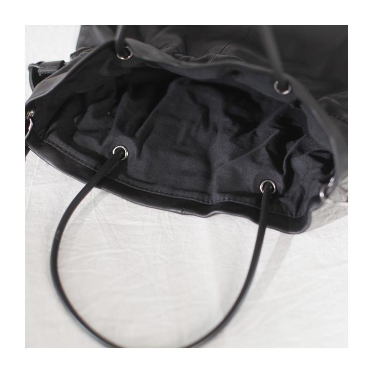 Black Soft Leather Bucket Shoulder Bag with Drawstring Fashion Girl