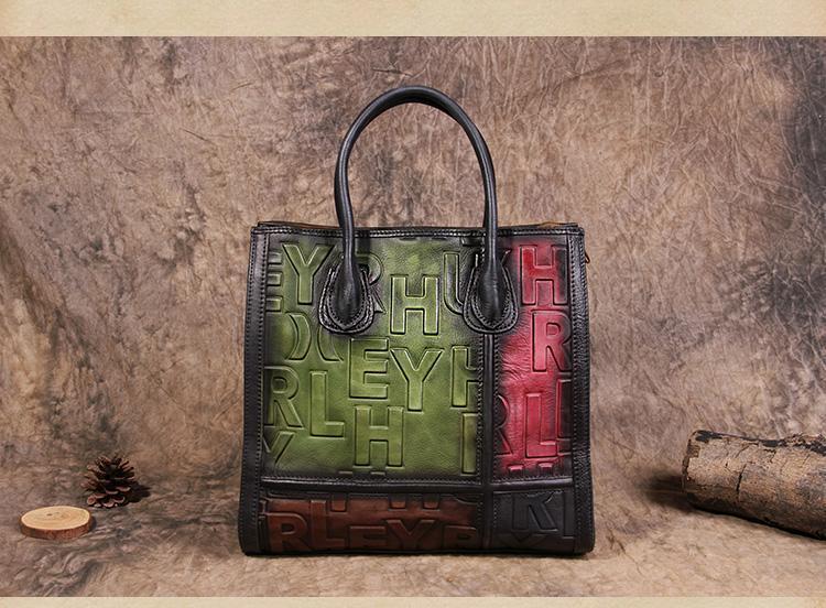 Vintage Color Block Women Leather Tote Handbags Shopping Bag Purse Handbags Shoulder Bags
