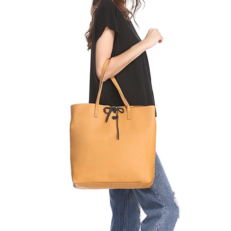 Vertical Black Leather Tote Bag 14" Womens Black Shopper Tote Handbag Purse for Ladies