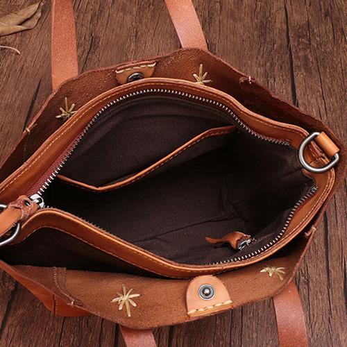 Small Brown Womens Leather Tote Handbag Tote Shoulder Bag Side Bag Purse for Ladies