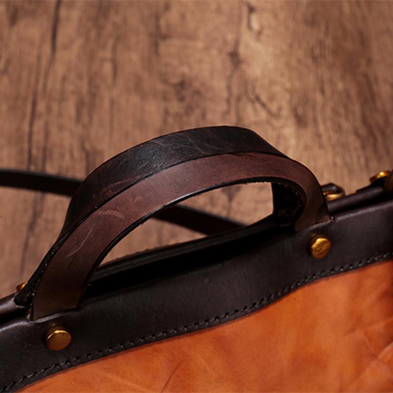 Vintage Womens Leather Square Handbag Purses Tan Handbag Shoulder Purse for Ladies