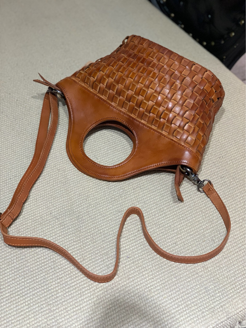 Coffee Womens Braided Leather Bucket Bag Weaved Handbag Bucket Bag Purse for Ladies