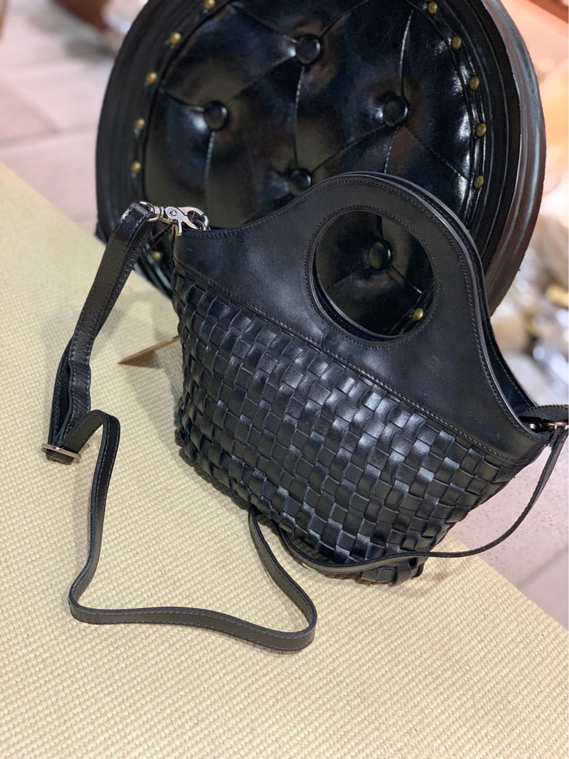 Coffee Womens Braided Leather Bucket Bag Weaved Handbag Bucket Bag Purse for Ladies