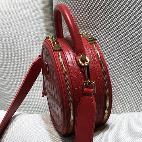 Chic Red Circle Leather Crossbody Bag Womens