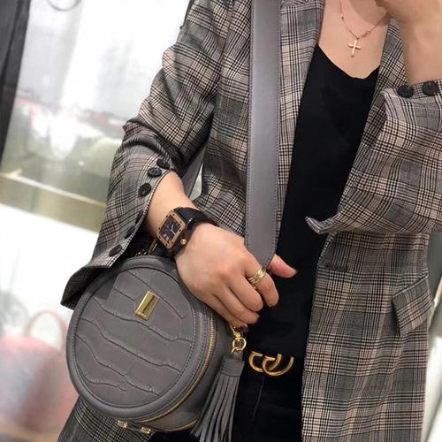 Black Circular Leather Handbag for Womens