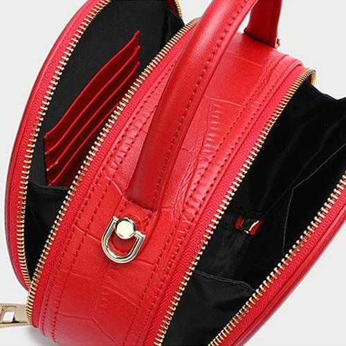 Black Circular Leather Handbag for Womens