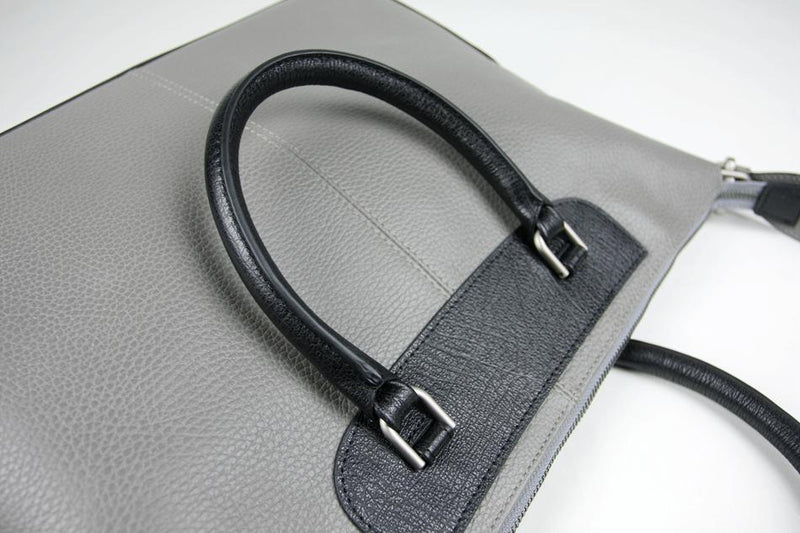 Classic Large Womens Gray Leather Work Handbag Purse Leather Shoulder Purse Bag for Ladies