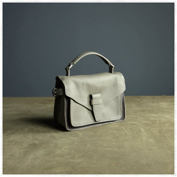 Vintage Dark Gray Leather Womens Handbag