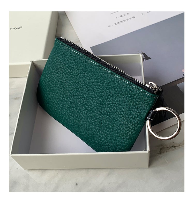 Cute Light Blue Leather Small Change Wallet Women Keychain with Wallet Zipper Coin Wallet For Women