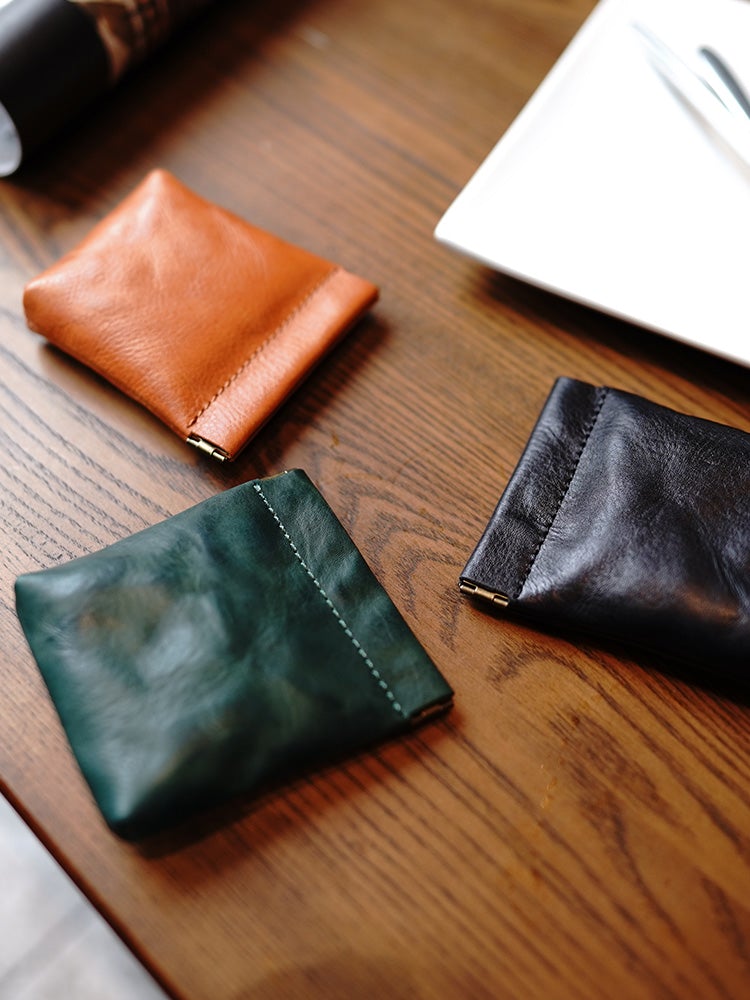 Cute Women Brown Leather Change Wallet Slim Coin Wallets Headphone Case Cord Organizer For Women