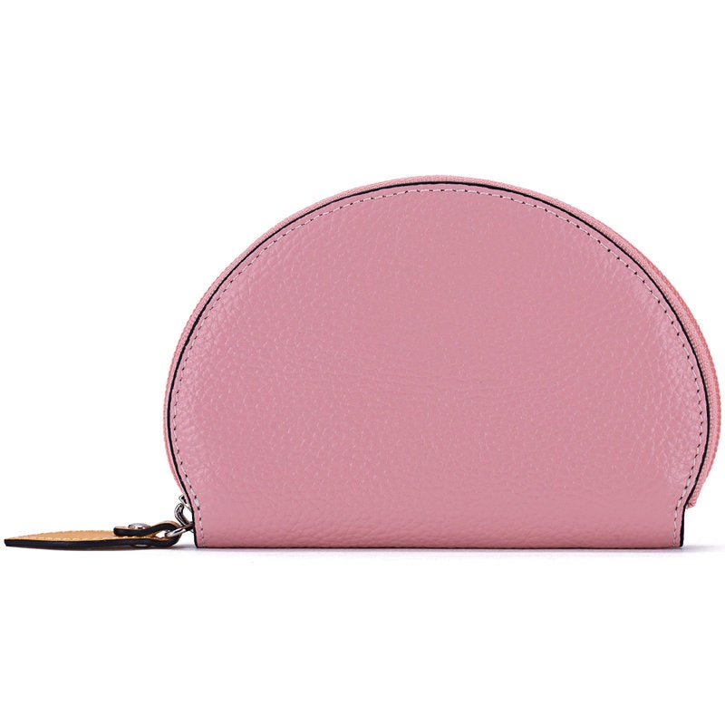 Cute Women Pink Leather Slim Zipper Wallet Small Card Holder Round Change Coin Wallet For Women