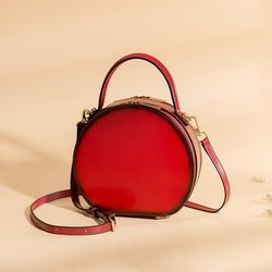 Cute Red Purse Curved Handle Round Leather Bag