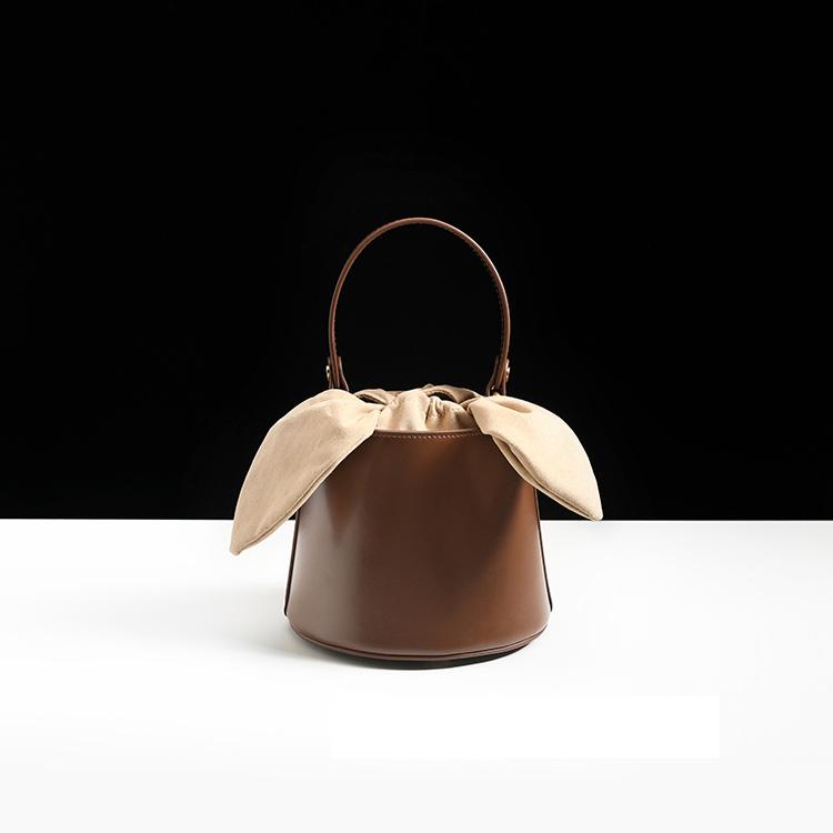 Cute Womens Coffee Round Leather Handbag Barrel Crossbody Purse Bucket Shoulder Bag for Women