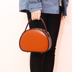 Brown Leather Handbag Cute Womens Half Round