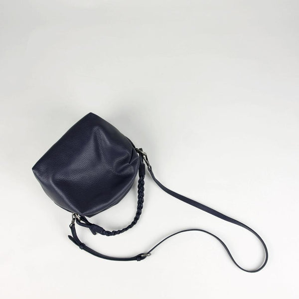 Cute Womens Dark Blue Leather Handbag Purse Cube Leather Shoulder Bag Crossbody Purse for Ladies