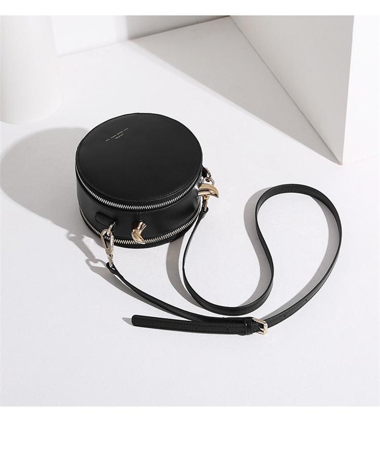 Stylish Black Round Leather Satchel Bag