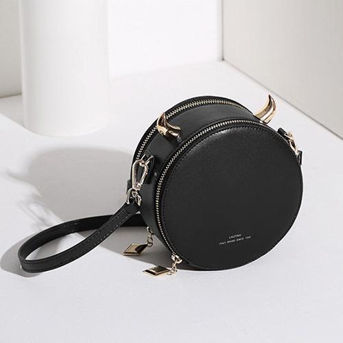 Stylish Black Round Leather Satchel Bag