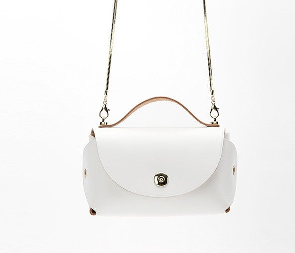 White Cowhide Cute Mini Chain Shoulder Bag Girl Date