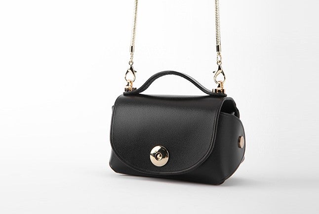 Black Leather Womens Mini Chain Shoulder Bag