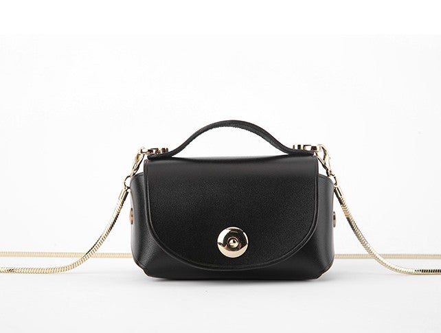 Black Leather Womens Mini Chain Shoulder Bag