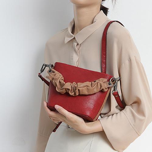 Brown Womens Leather Small Bucket Handbag
