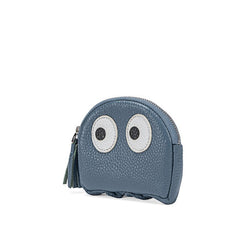 Blue Leather Pac-Man Coin Wallet Small Keychain