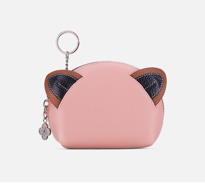 Cutest Women Pink Leather Cat Coin Wallet Small Keychain with Wallet Card Change Wallet For Women
