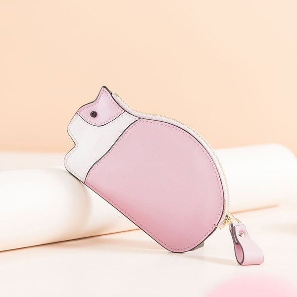 Cutest Women Pink Leather Cat Small Zipper Wallet Slim Card Wallet Change Wallet For Women