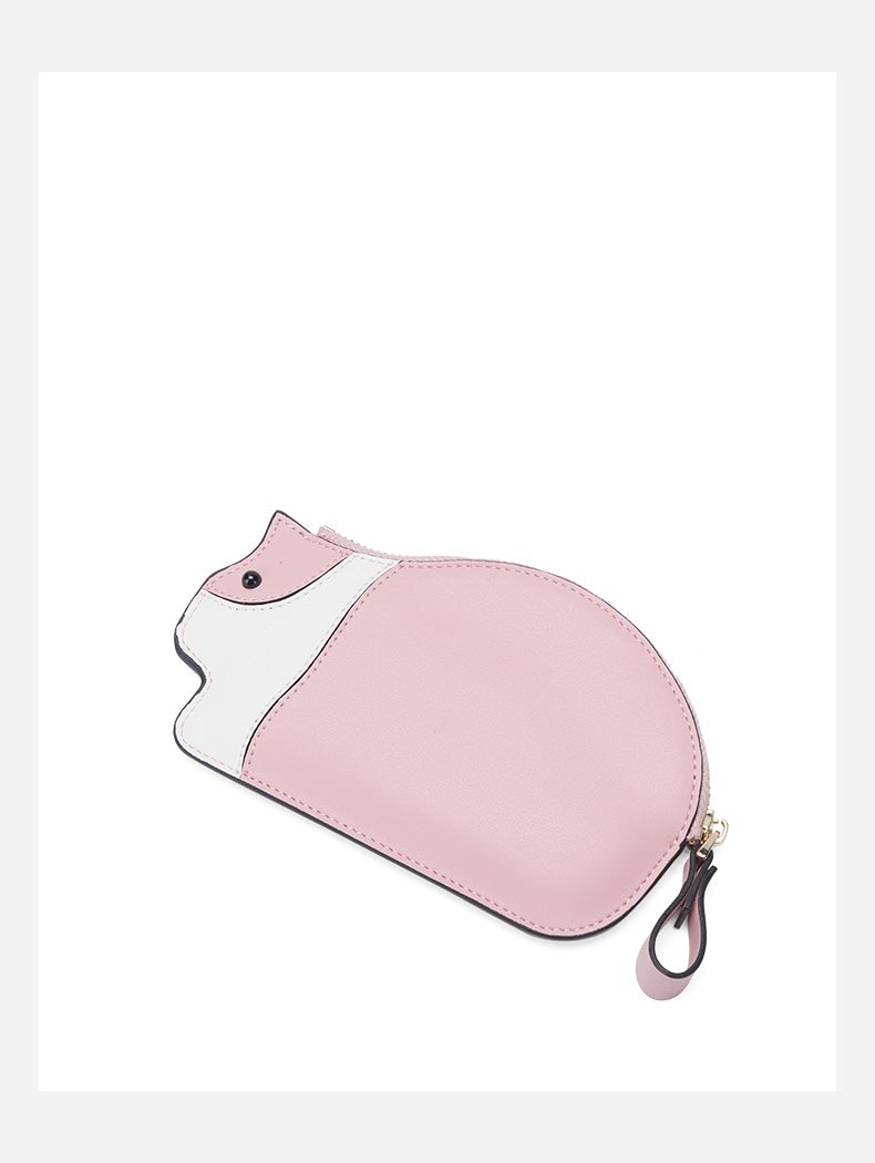 Cutest Women Pink Leather Cat Small Zipper Wallet Slim Card Wallet Change Wallet For Women