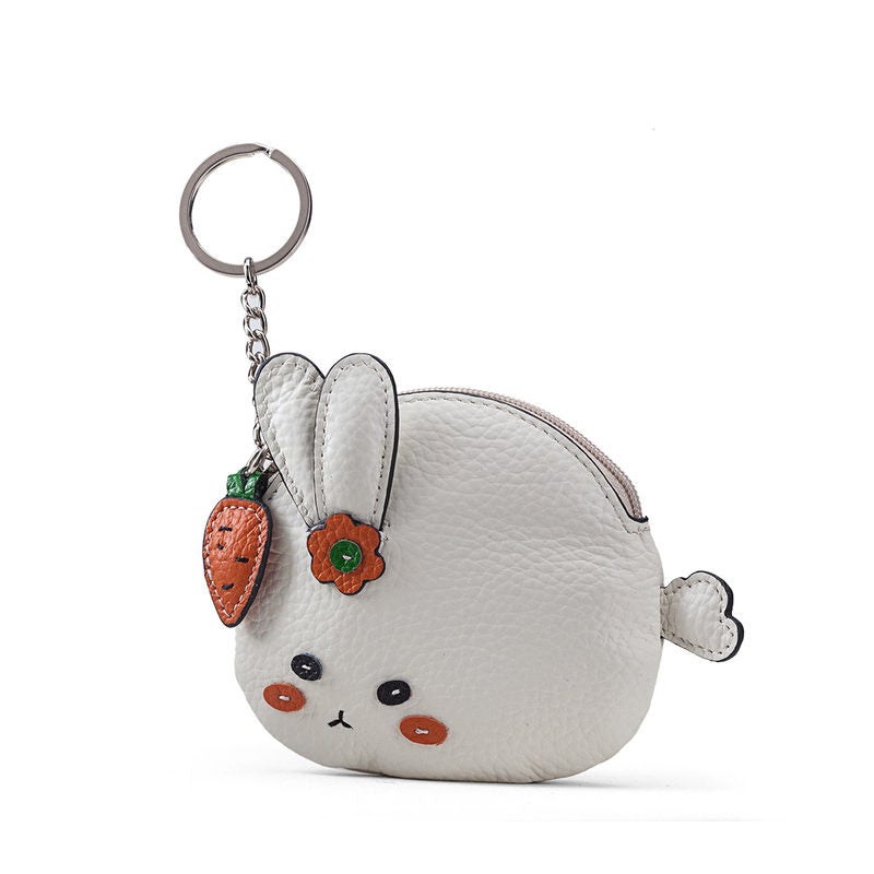 Cutest Women White Leather Bunny Coin Wallet Small Keychain with Wallet Change Wallet For Women