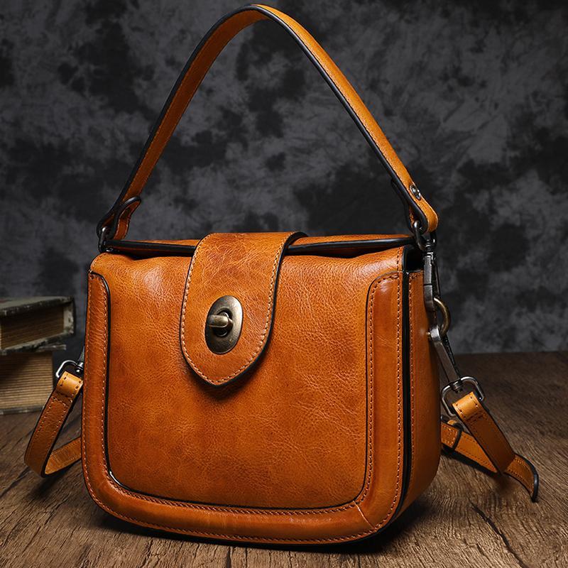 Vintage Womens Leather Black Small Handbag Shoulder Bag Purse Brown Handbag for Ladies