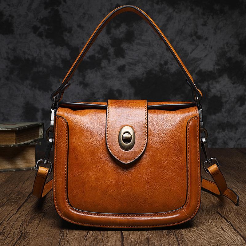 Vintage Womens Leather Black Small Handbag Shoulder Bag Purse Brown Handbag for Ladies