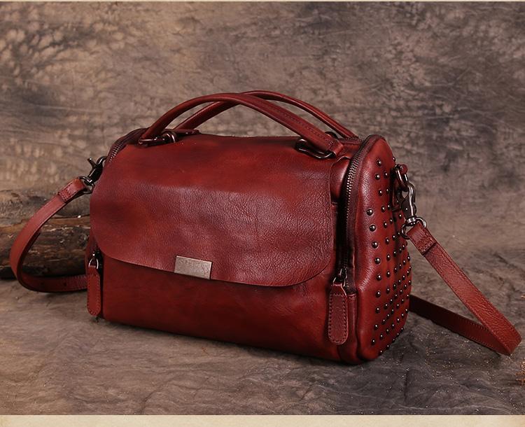 Vintage Womens Leather Handbags Brown Side Bag Red SHoulder Bag Purse for Ladies