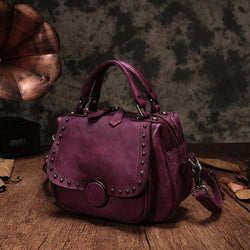 Studded Tote Bag Purple Vintage Women's Leather