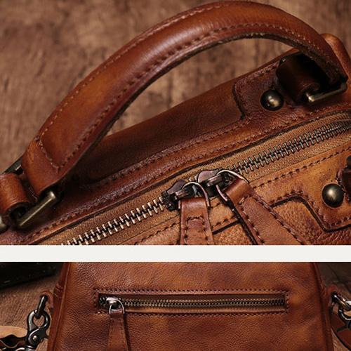 Studded Tote Bag Brown Vintage Leather