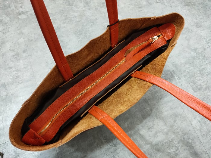 Fashion Genuine Orange Leather Tote Bag Rose Red Tote Purse Green Shoulder Tote Bag Handbag Tote For Women