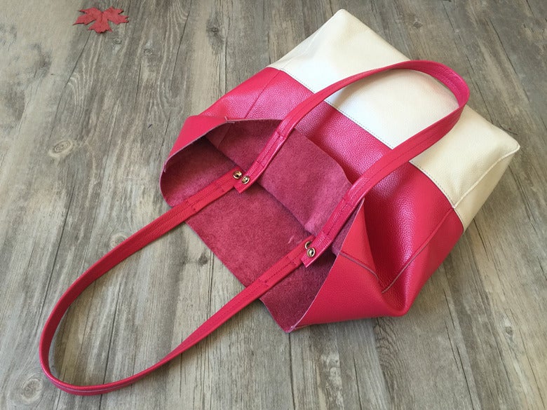 Fashion Womens Rose Red White Leather Vertical Tote Bags Rose Red White Shoulder Tote Bag Handbag Tote For Women