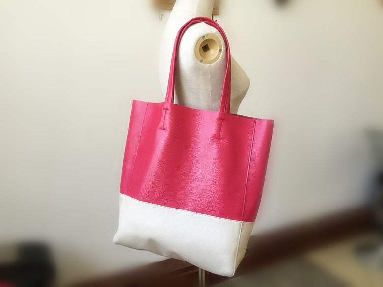 Fashion Womens Rose Red White Leather Vertical Tote Bags Rose Red White Shoulder Tote Bag Handbag Tote For Women