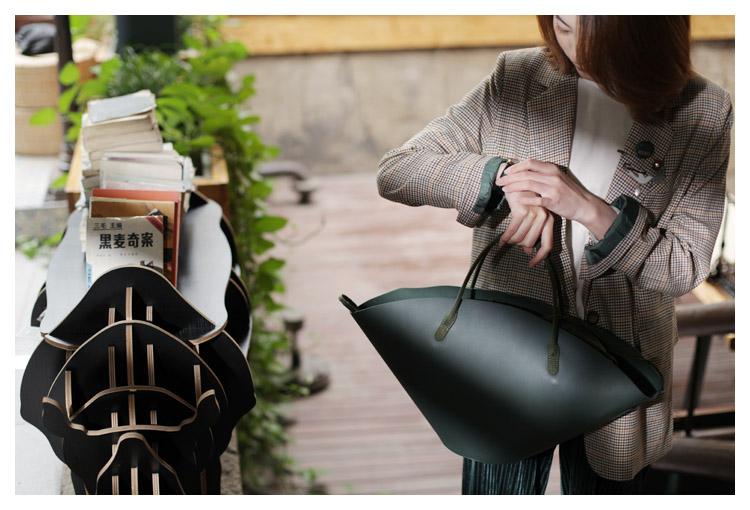 Fashion Womens Black Leather Tote Handbag Purse Green Womens Shopper Bag Work Purse