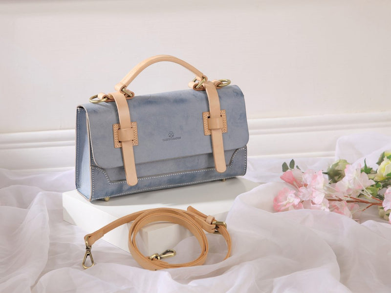 Vegetable Tanned Leather Small Satchel Handle Bag Purse