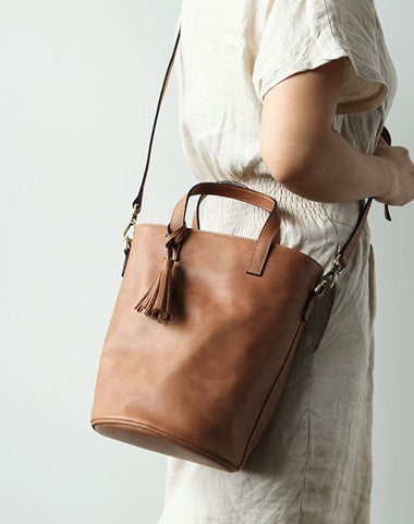 Stylish Leather Women Large Bucket Handbag