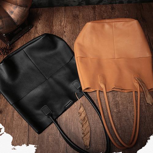 Vertical Black Leather Tote Bag Womens Brown Shopper Tote Handbag Purse